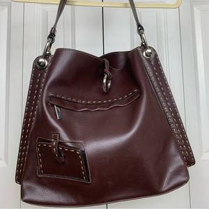 Brown leather bucket purse